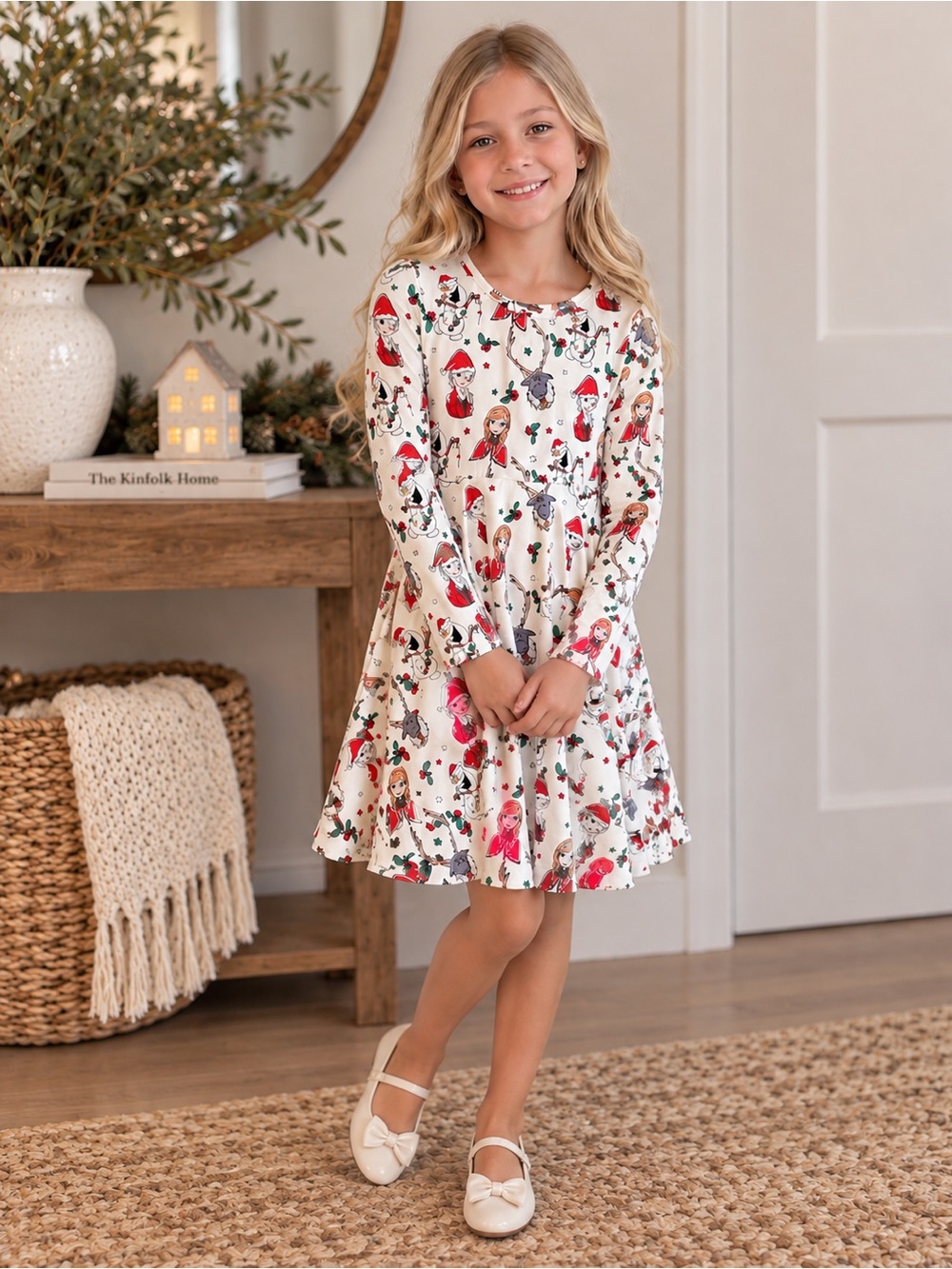Christmas Frozen Girls' Dress Elsa & Anna, Olaf Print 8/9